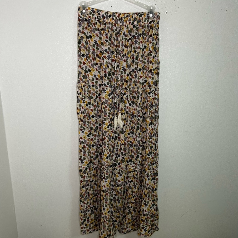 Mossimo flower print tiered skirt with tassel waist ties size xs